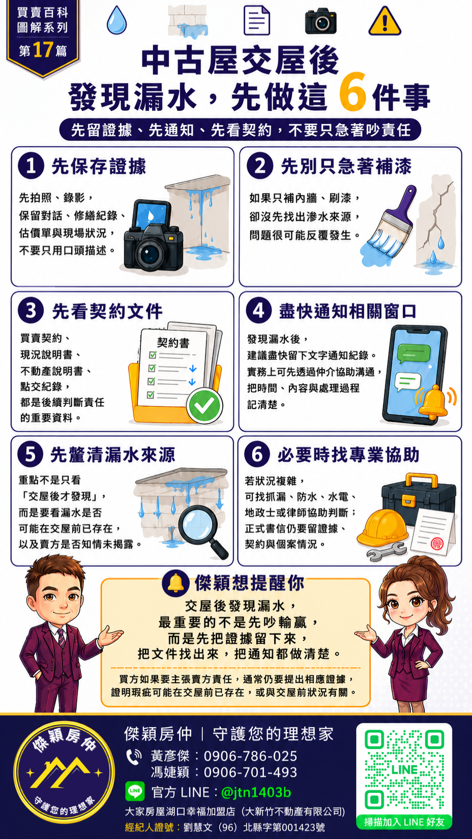 中古屋交屋後發現漏水怎麼辦?瑕疵擔保、通知時效與契約資料一次看懂圖解|傑穎房仲